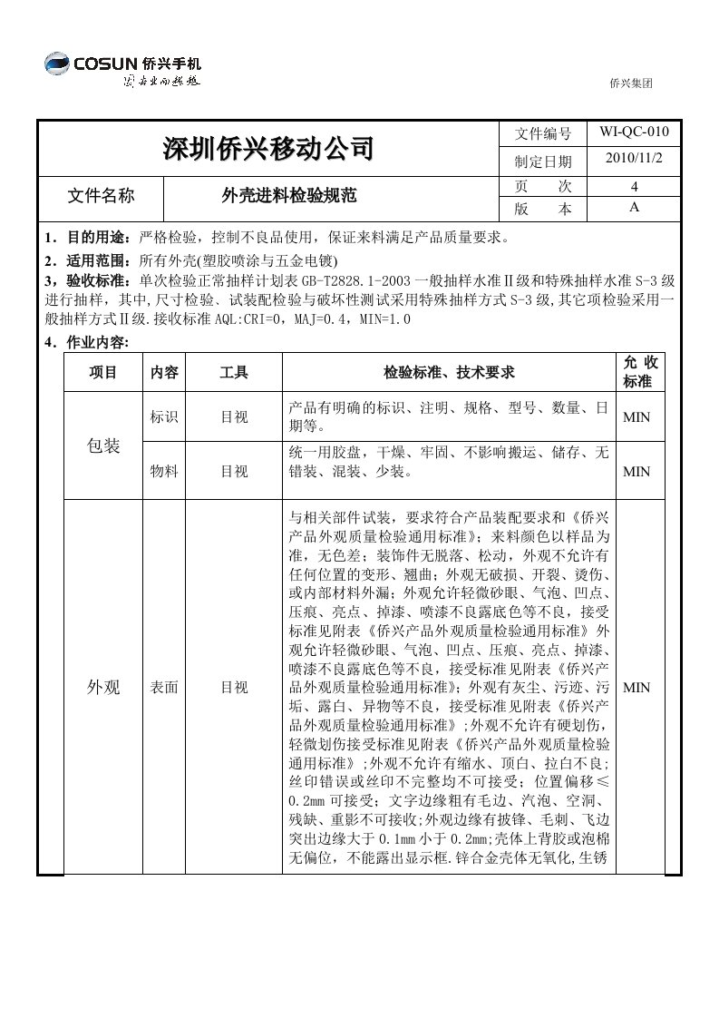 外壳进料检验11规范