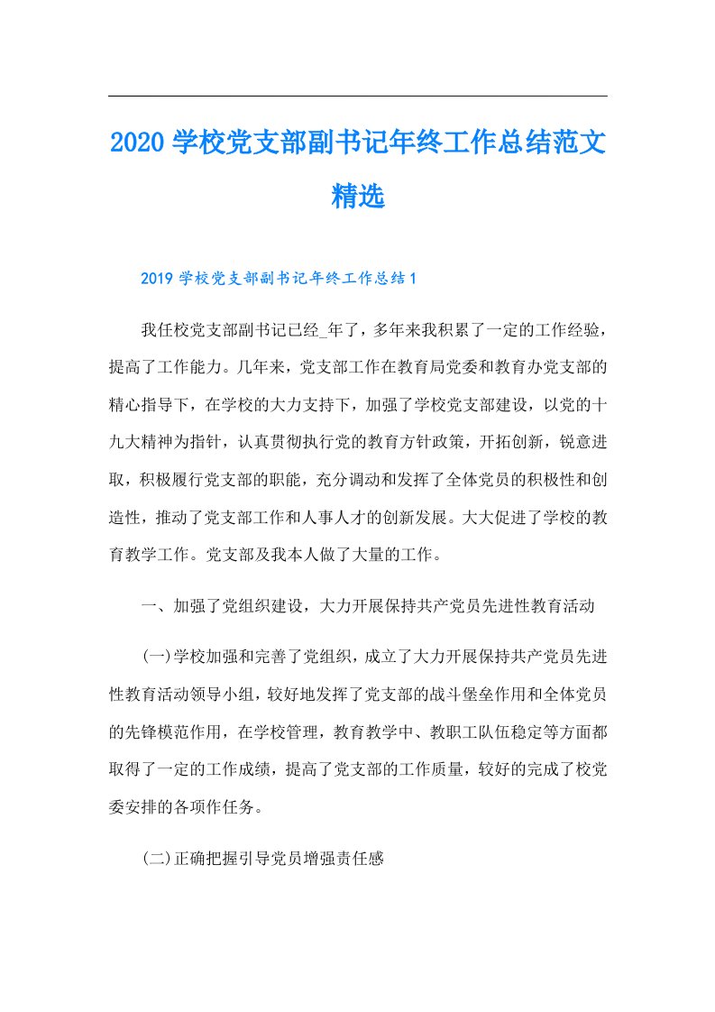 学校党支部副书记年终工作总结范文精选