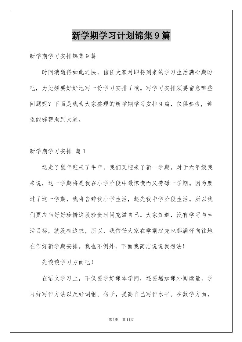 新学期学习计划锦集9篇