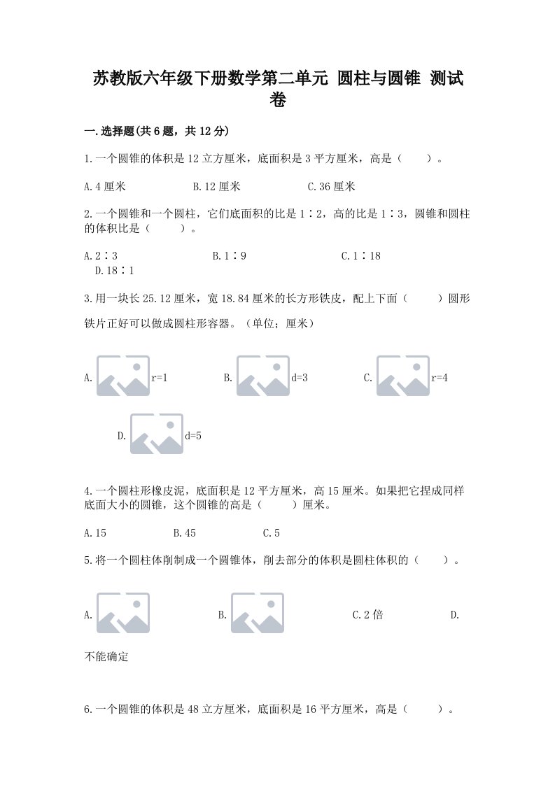 苏教版六年级下册数学第二单元