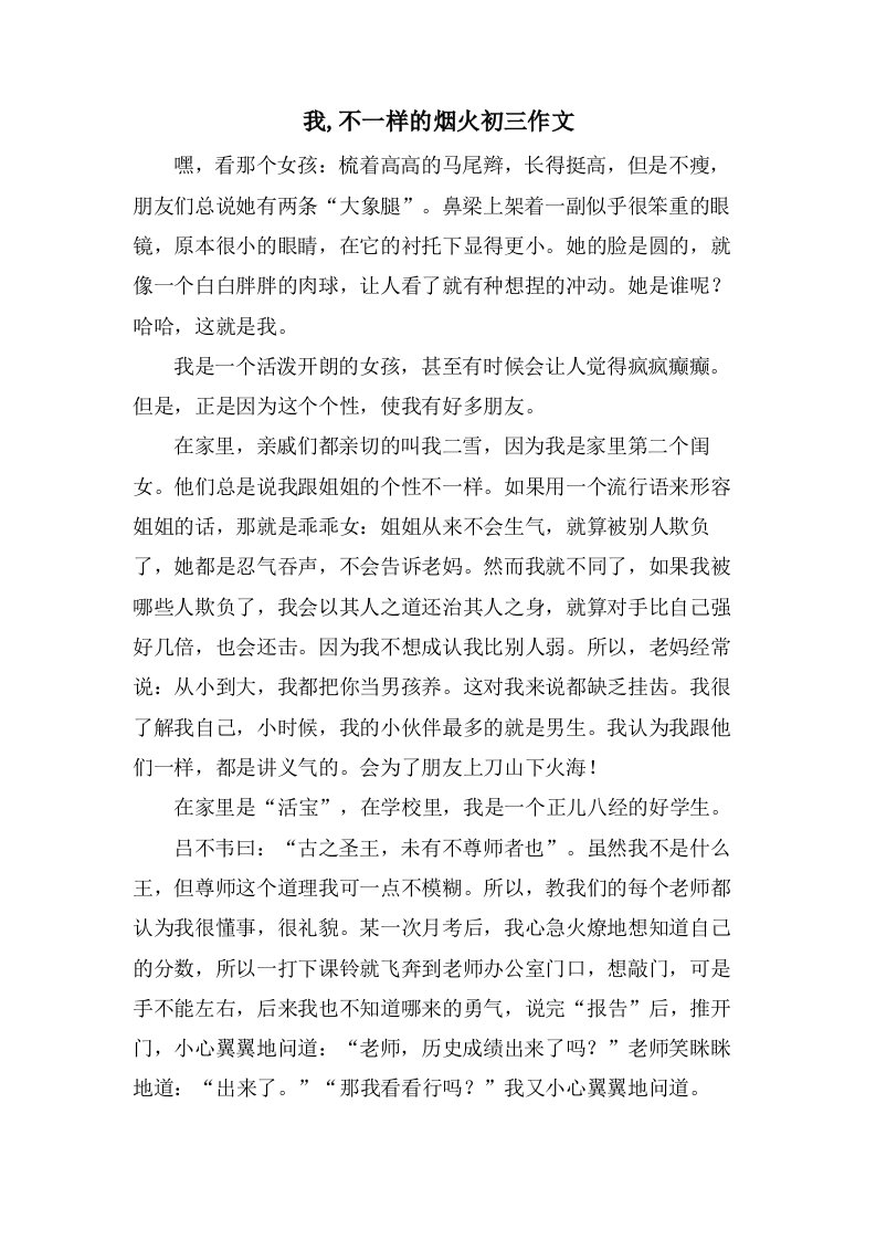 我,不一样的烟火初三作文