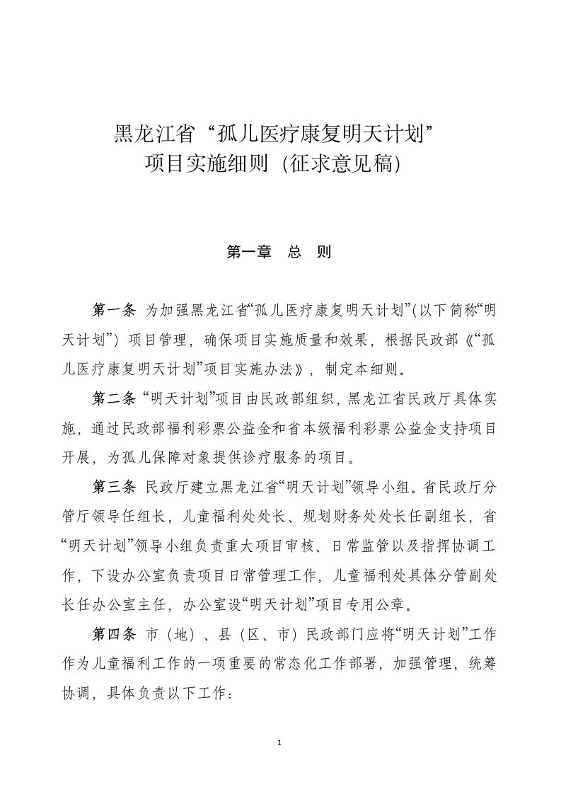 黑龙江孤儿医疗康复明天计划