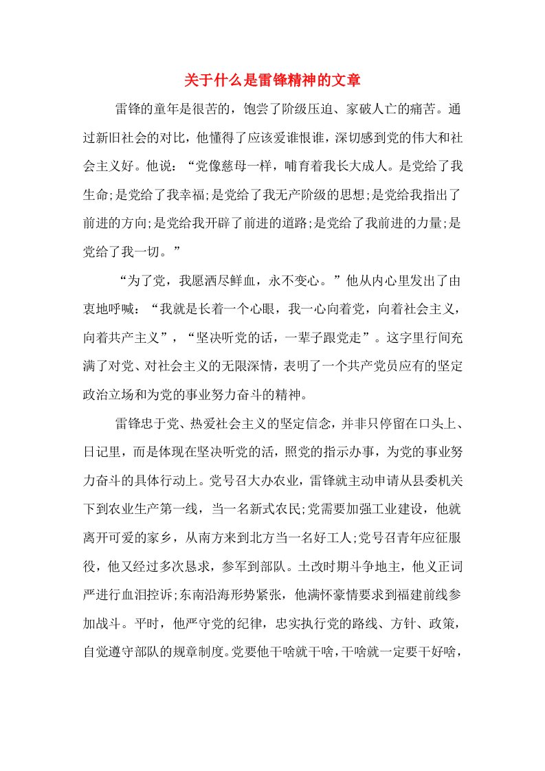 关于什么是雷锋精神的文章