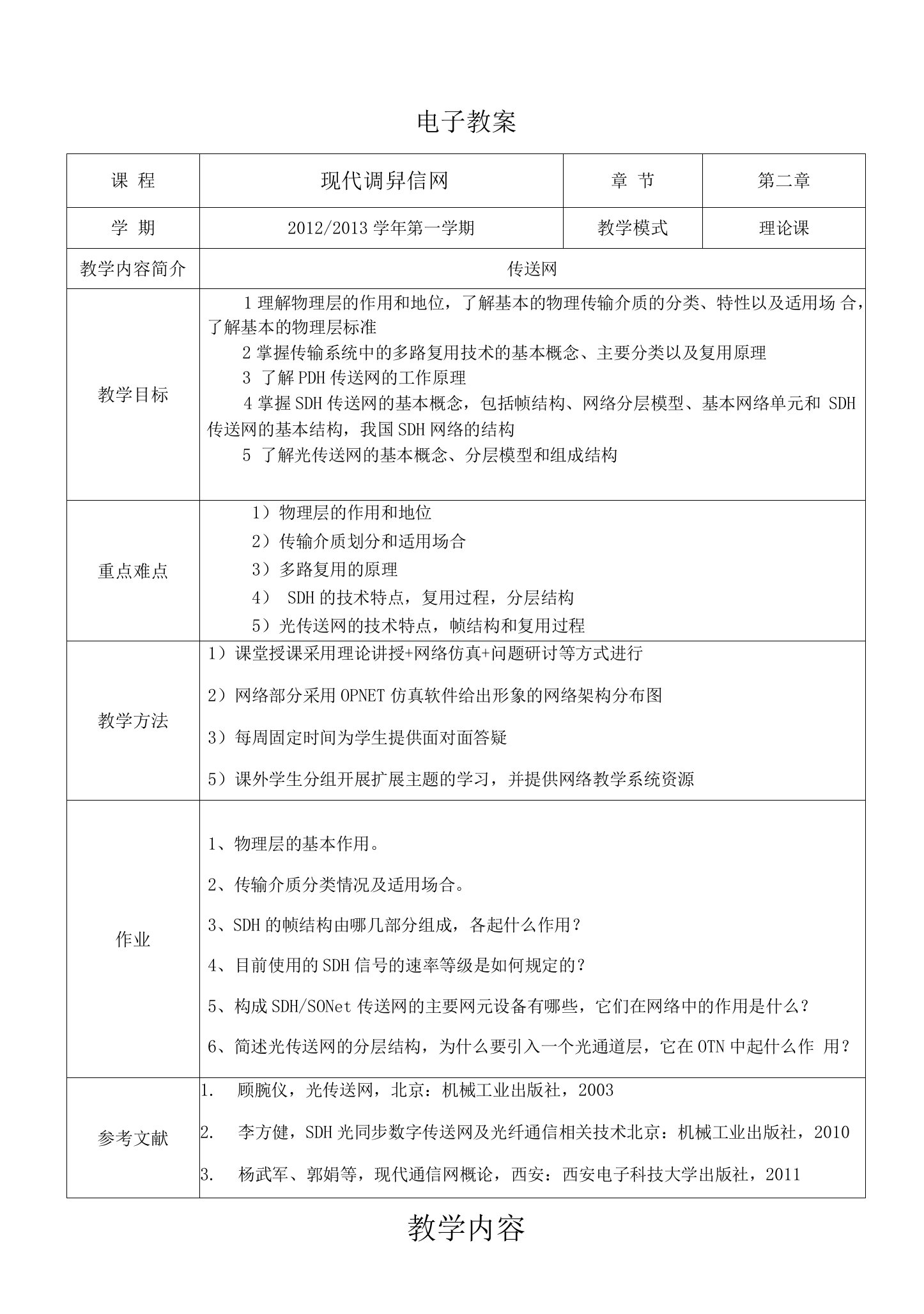 《现代通信网》第二章传送网教案