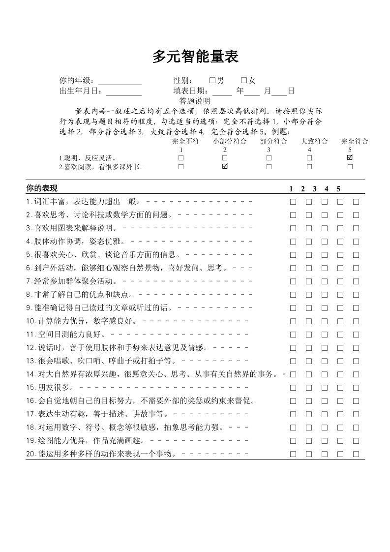 多元智能量表