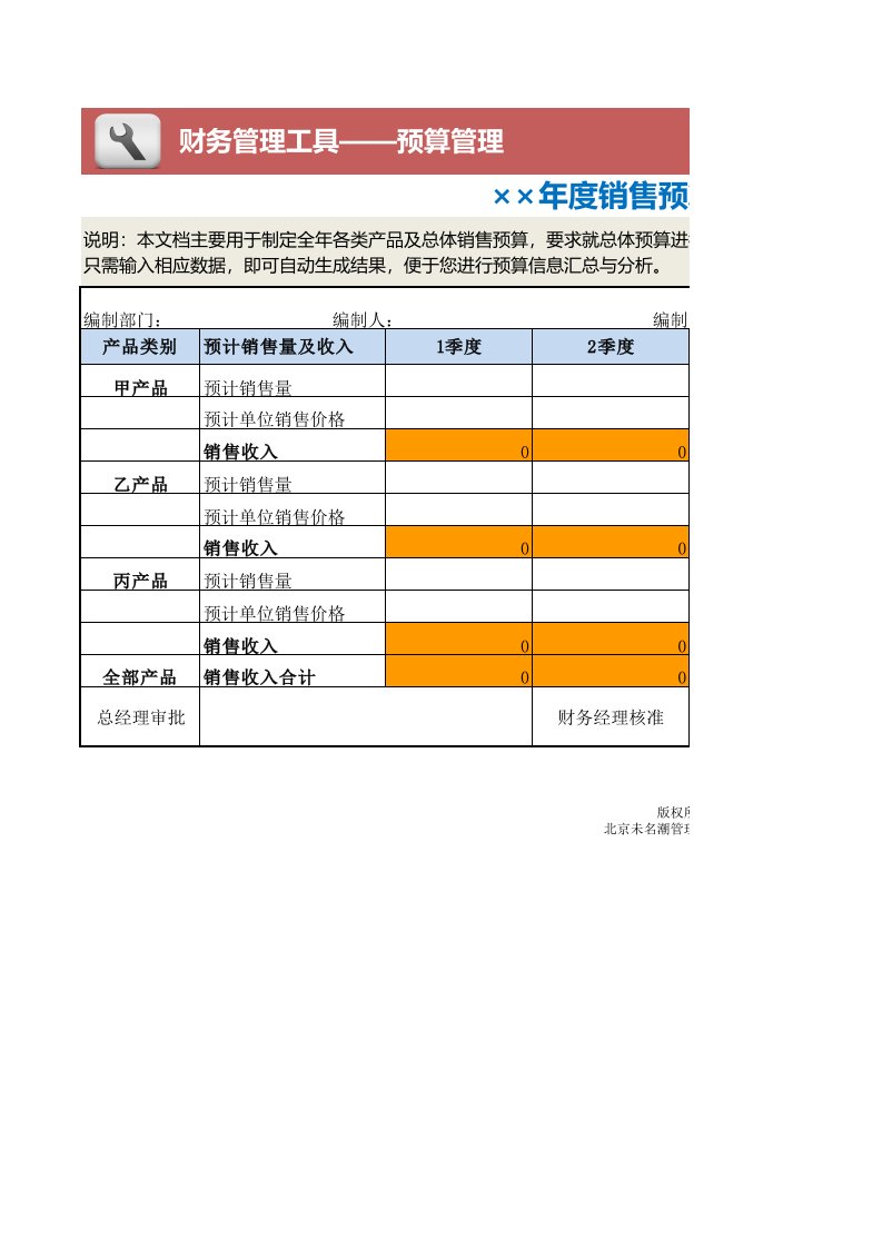 财务部管理-销售预算表