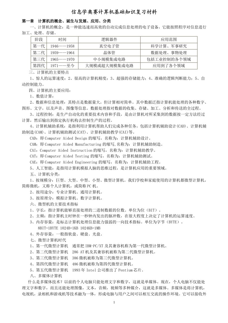 信息学奥赛计算机基础知识复习材料