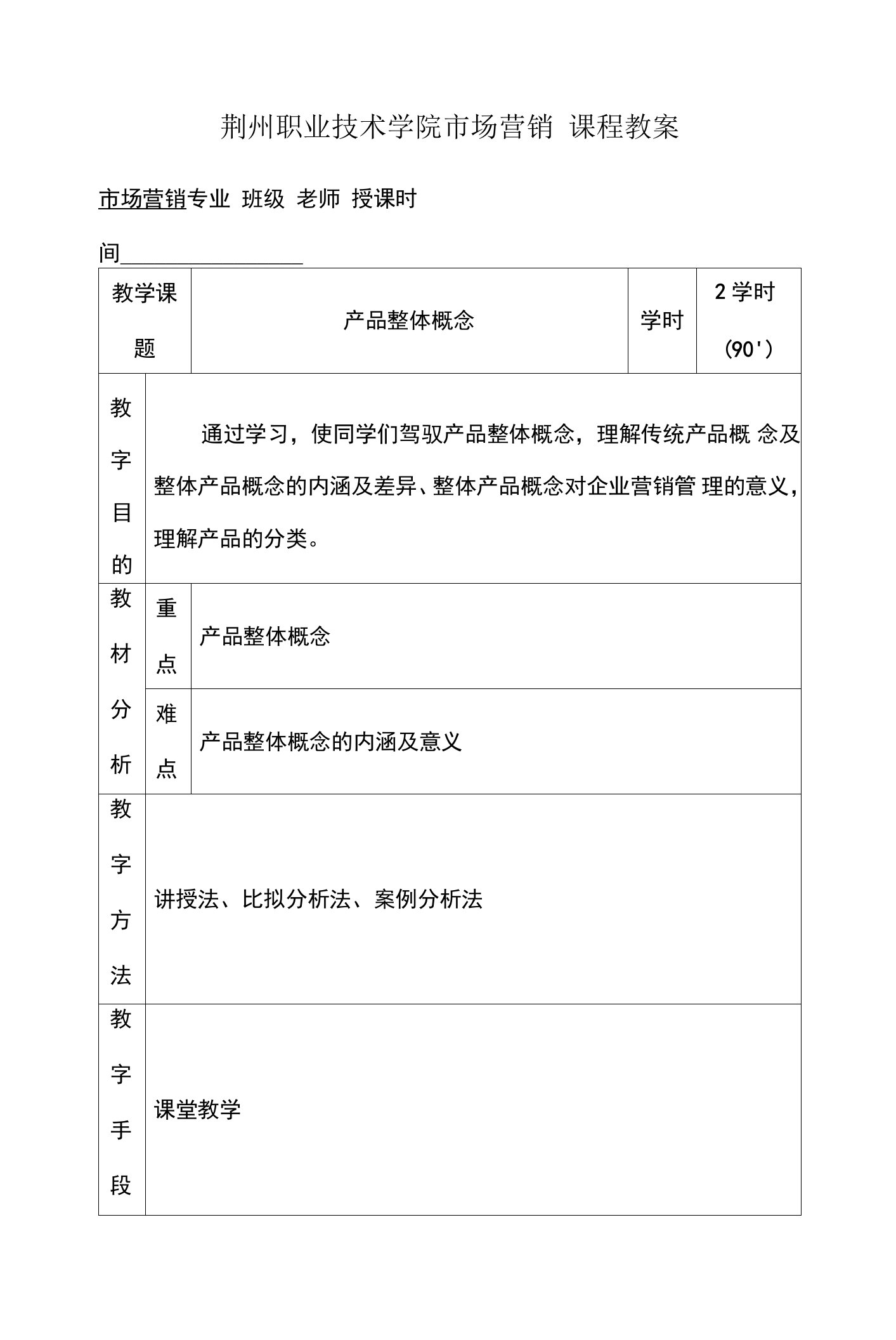 市场营销学教案范文