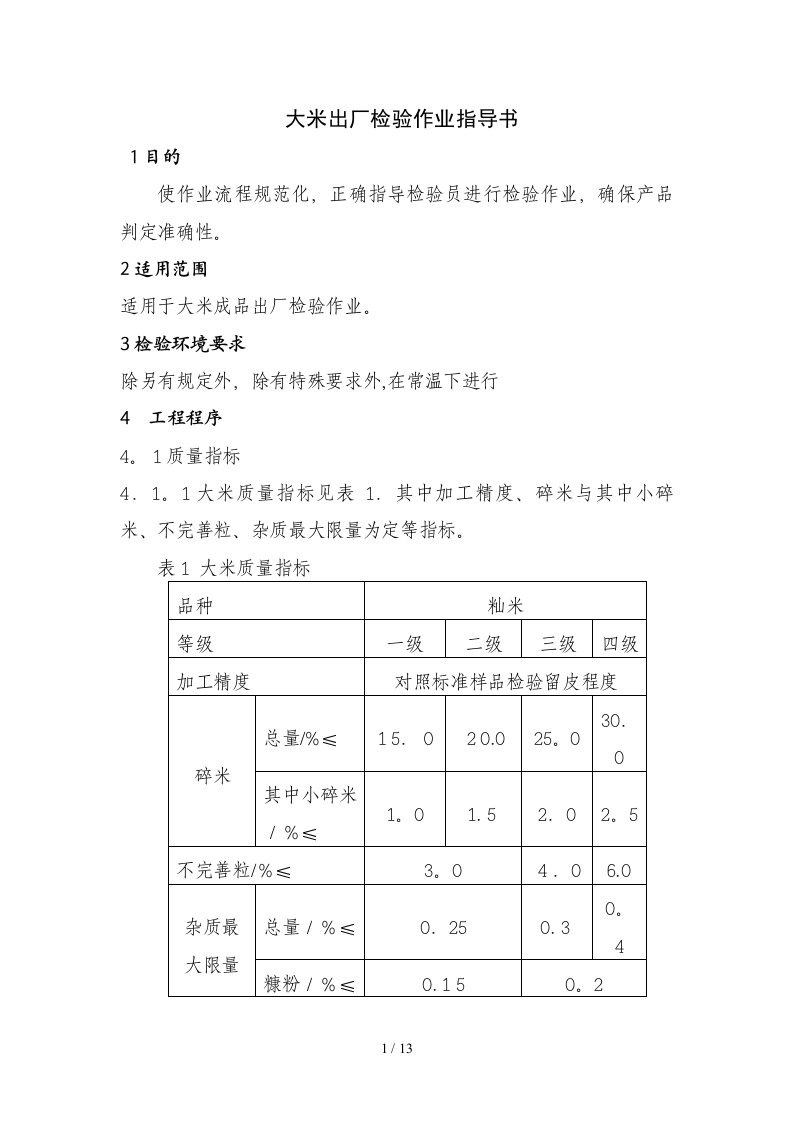 大米出厂检验作业指导书