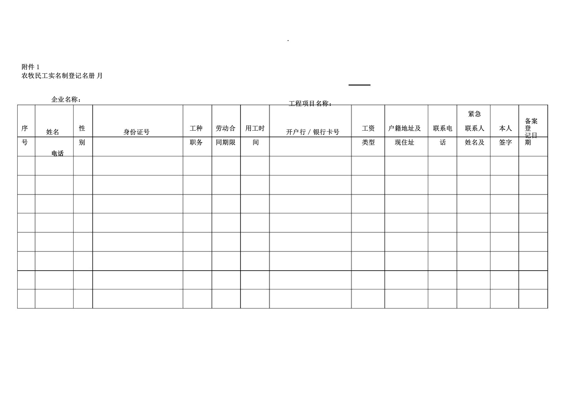 农民工花名册、考勤表格、工资表格