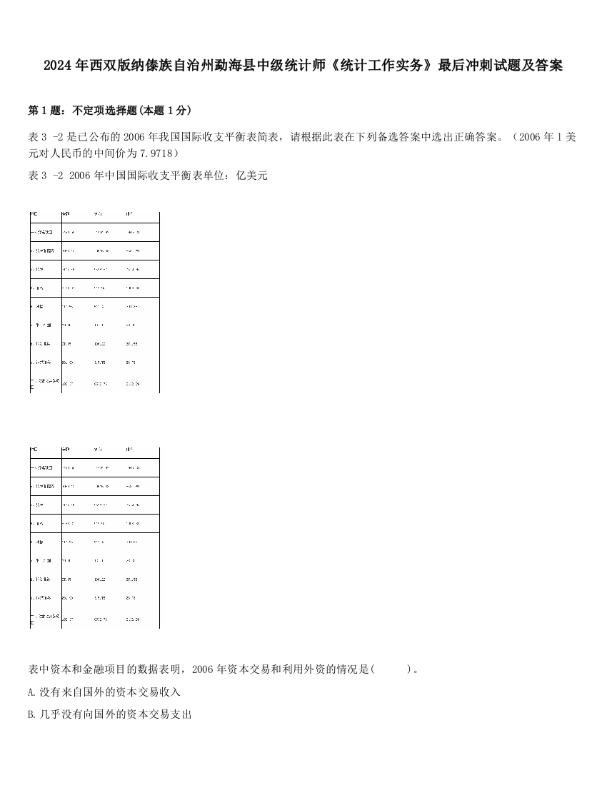 2024年西双版纳傣族自治州勐海县中级统计师《统计工作实务》最后冲刺试题及答案