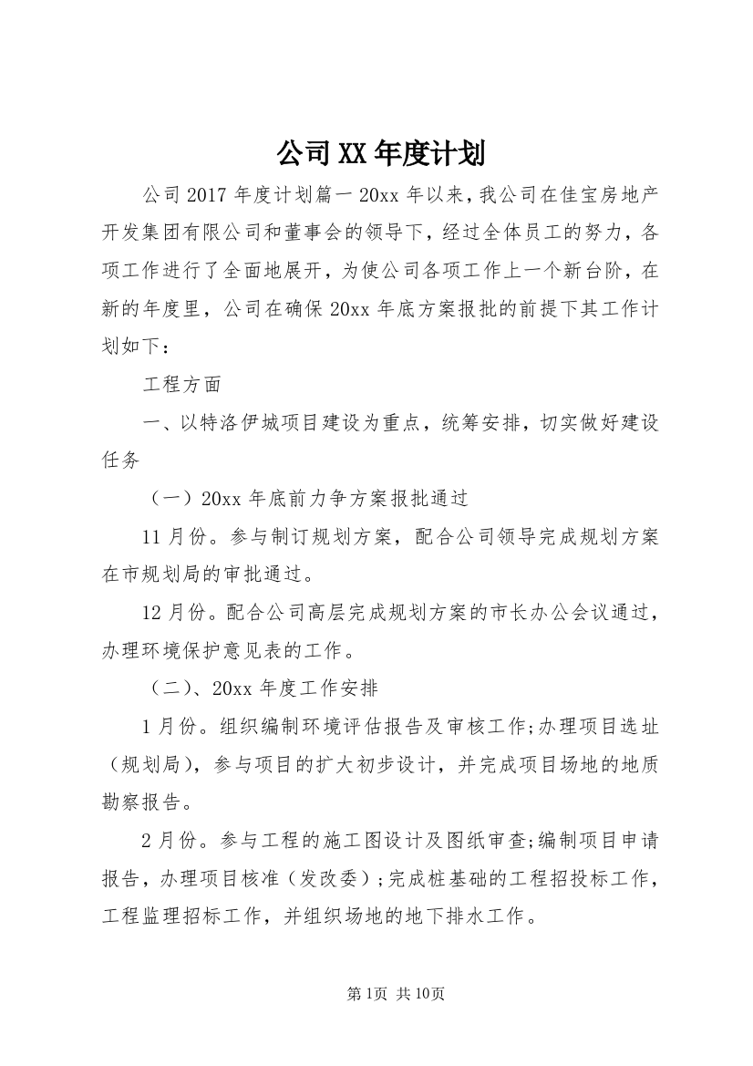 公司XX年度计划