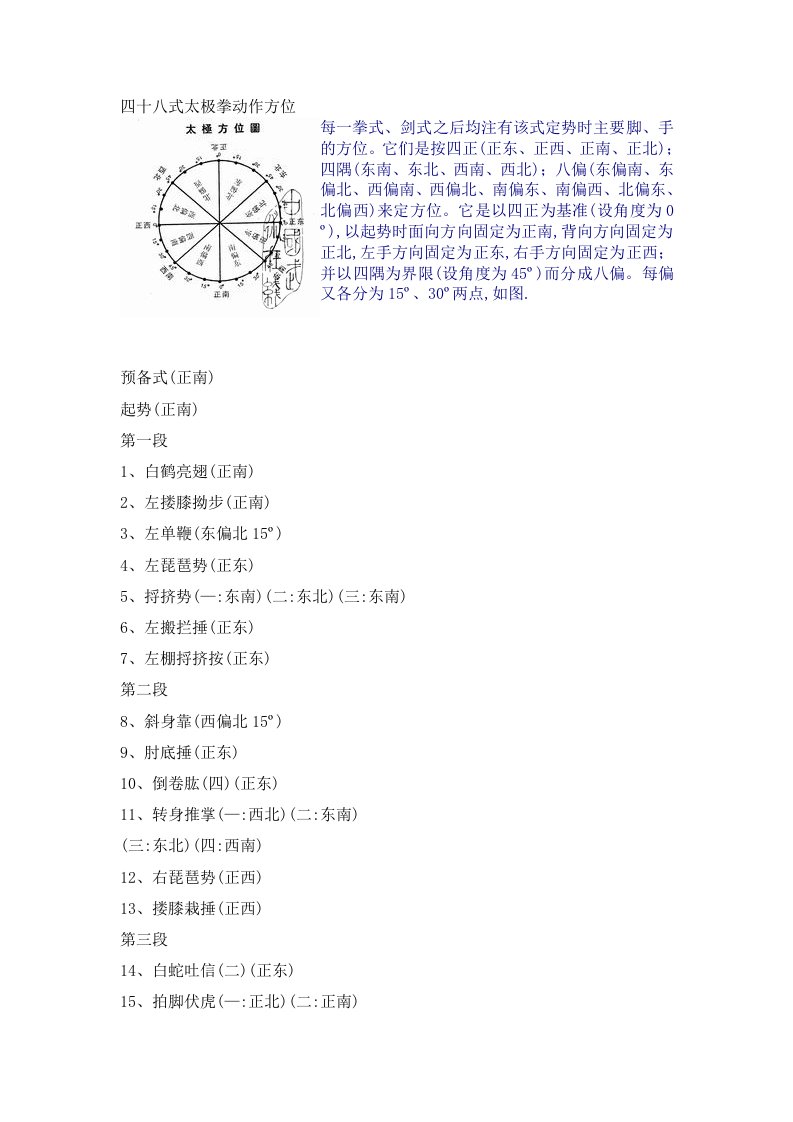 四十八式太极拳动作方位