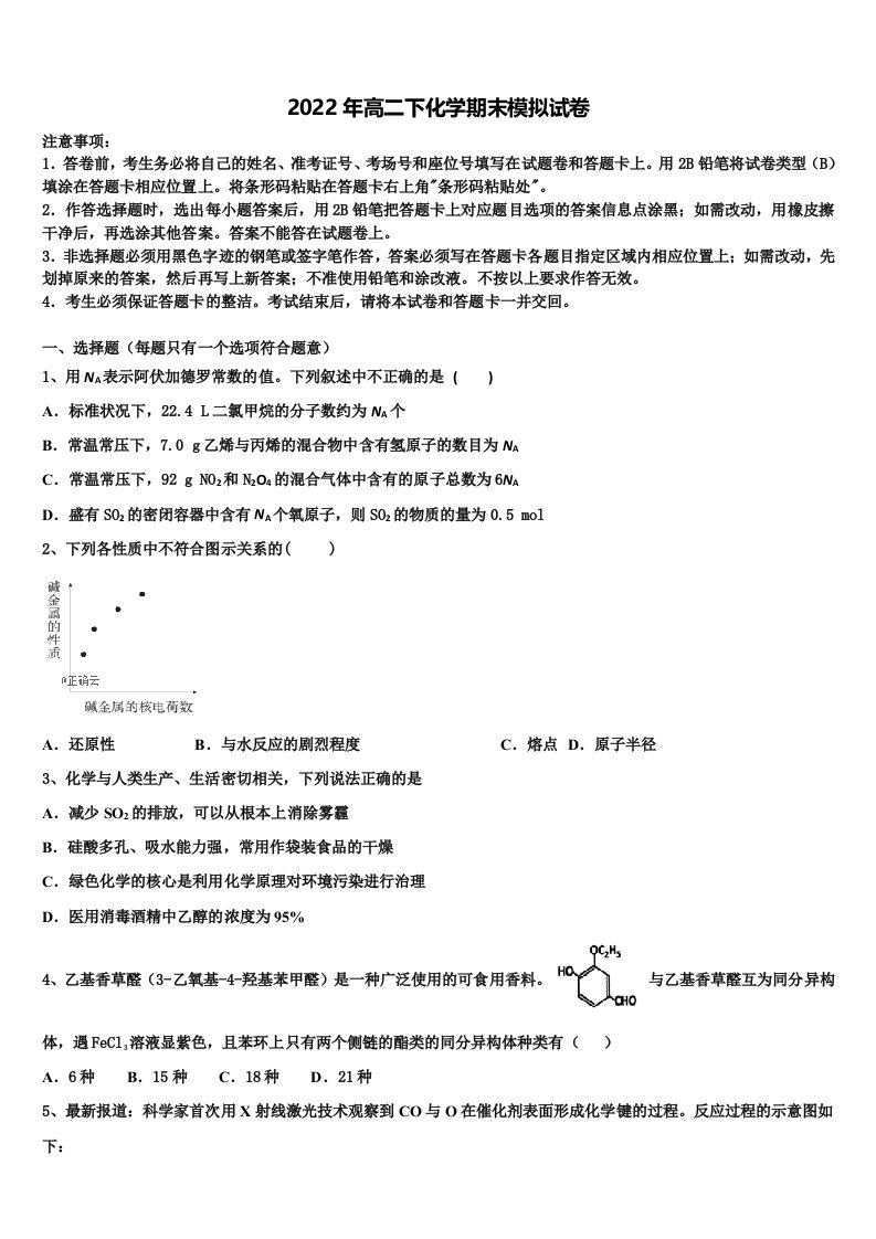 2022届惠州市重点中学化学高二第二学期期末教学质量检测模拟试题含解析