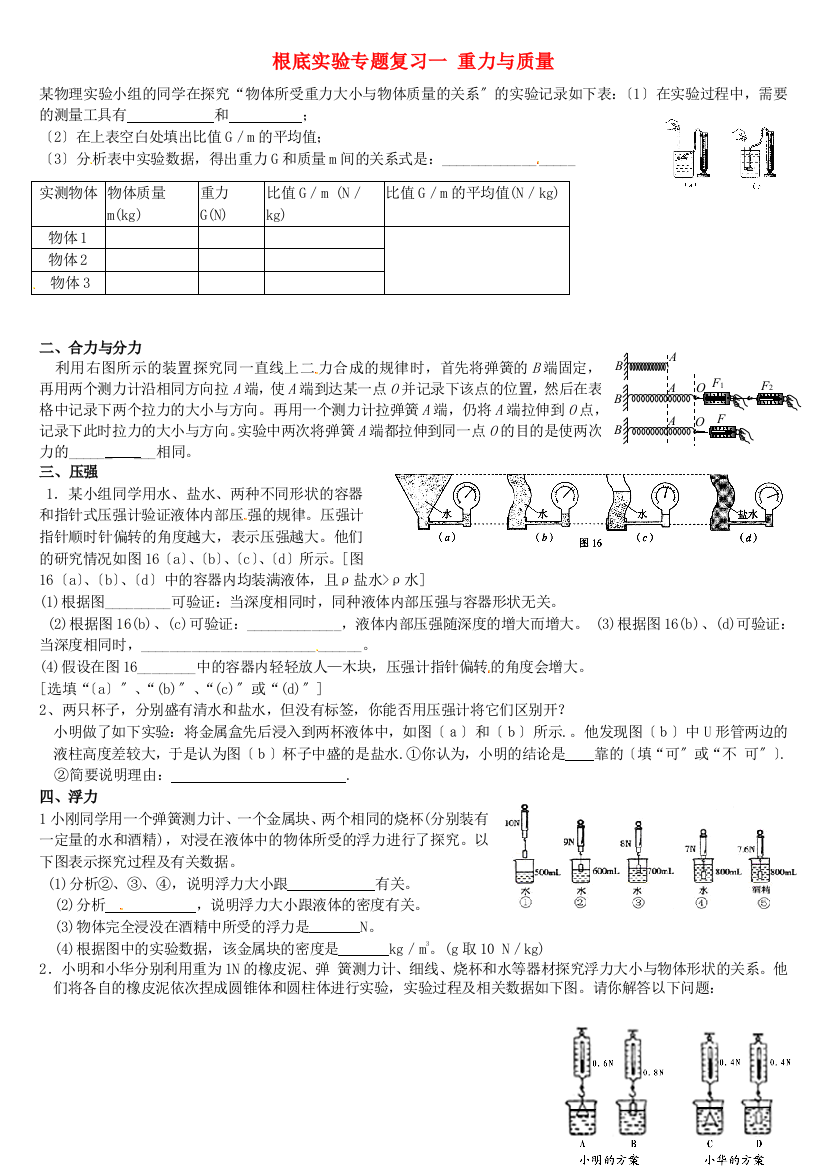 （整理版）基础实验专题复习一重力与质量