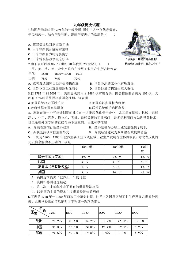 九年级世界史图片题