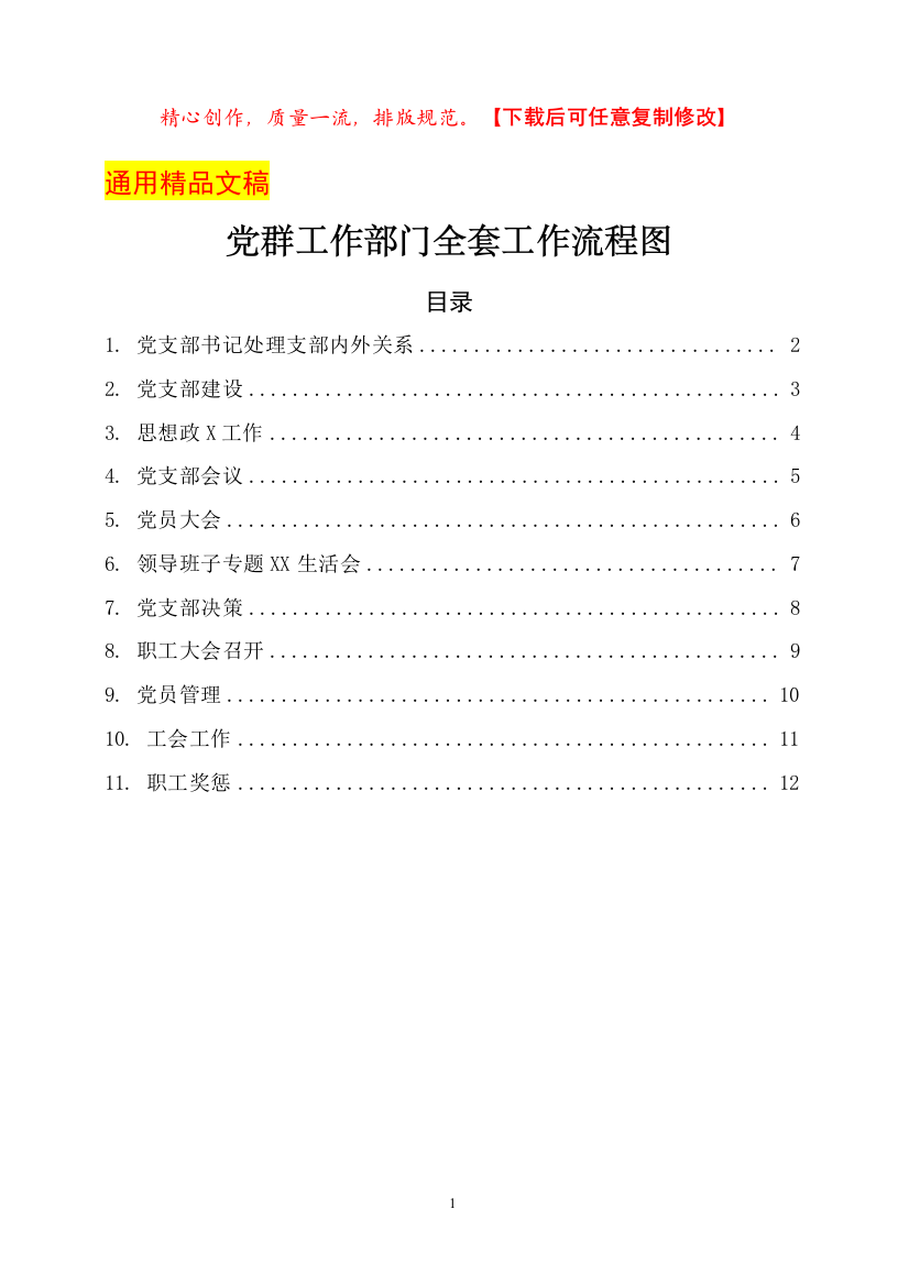 党群工作部门全套工作流程图(含11个流程图)