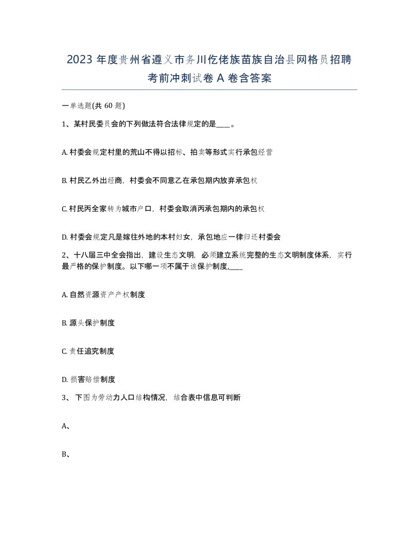 2023年度贵州省遵义市务川仡佬族苗族自治县网格员招聘考前冲刺试卷A卷含答案