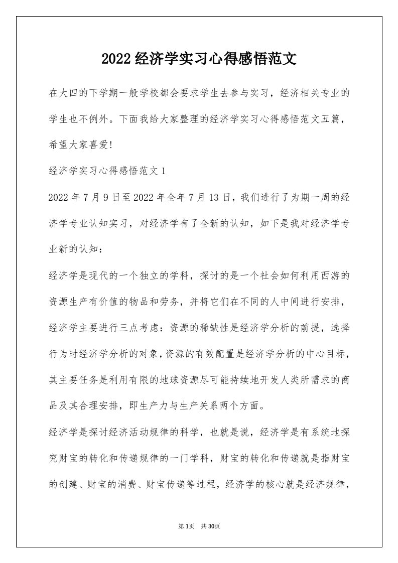 2022经济学实习心得感悟范文