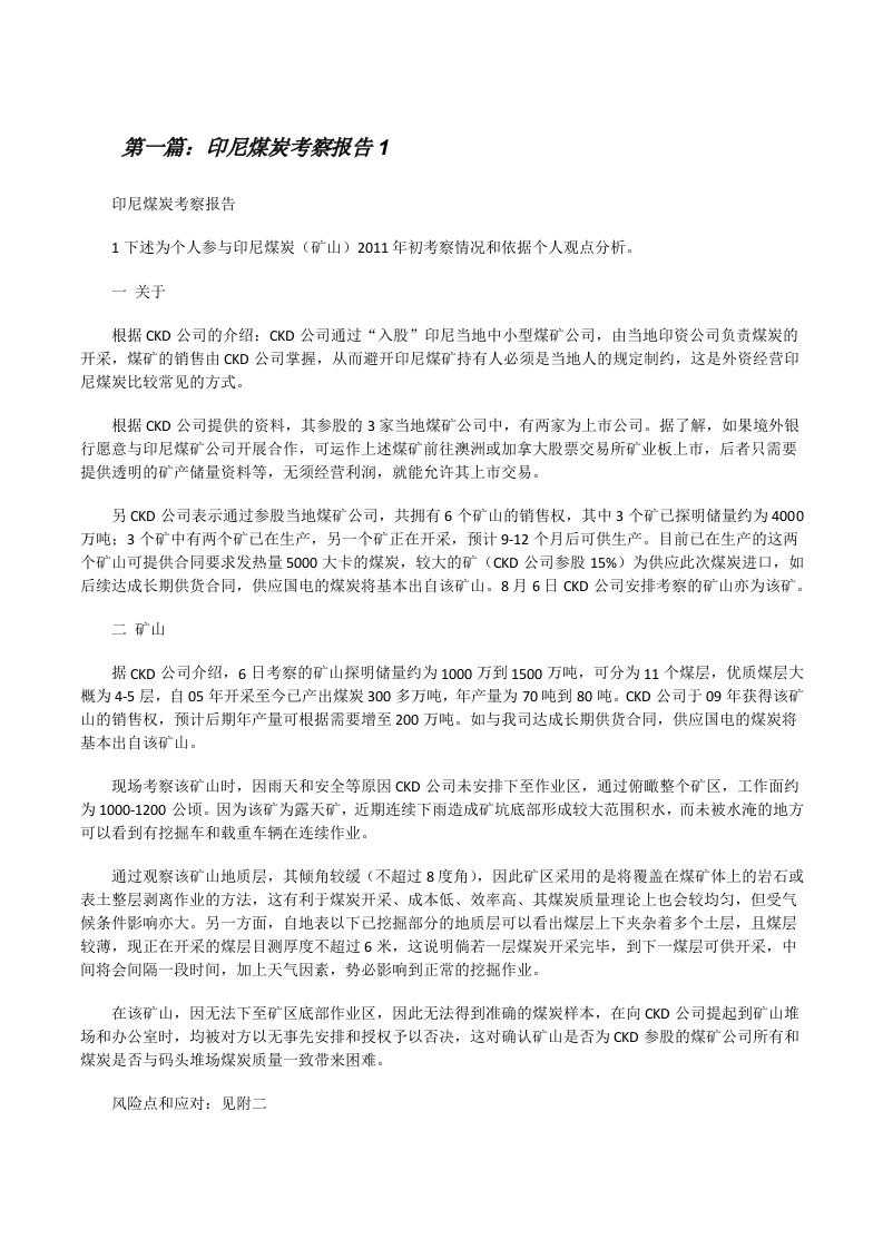 印尼煤炭考察报告1[修改版]