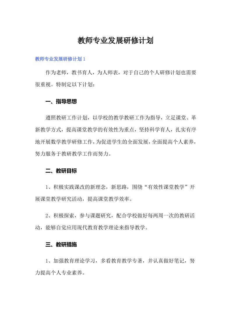 教师专业发展研修计划