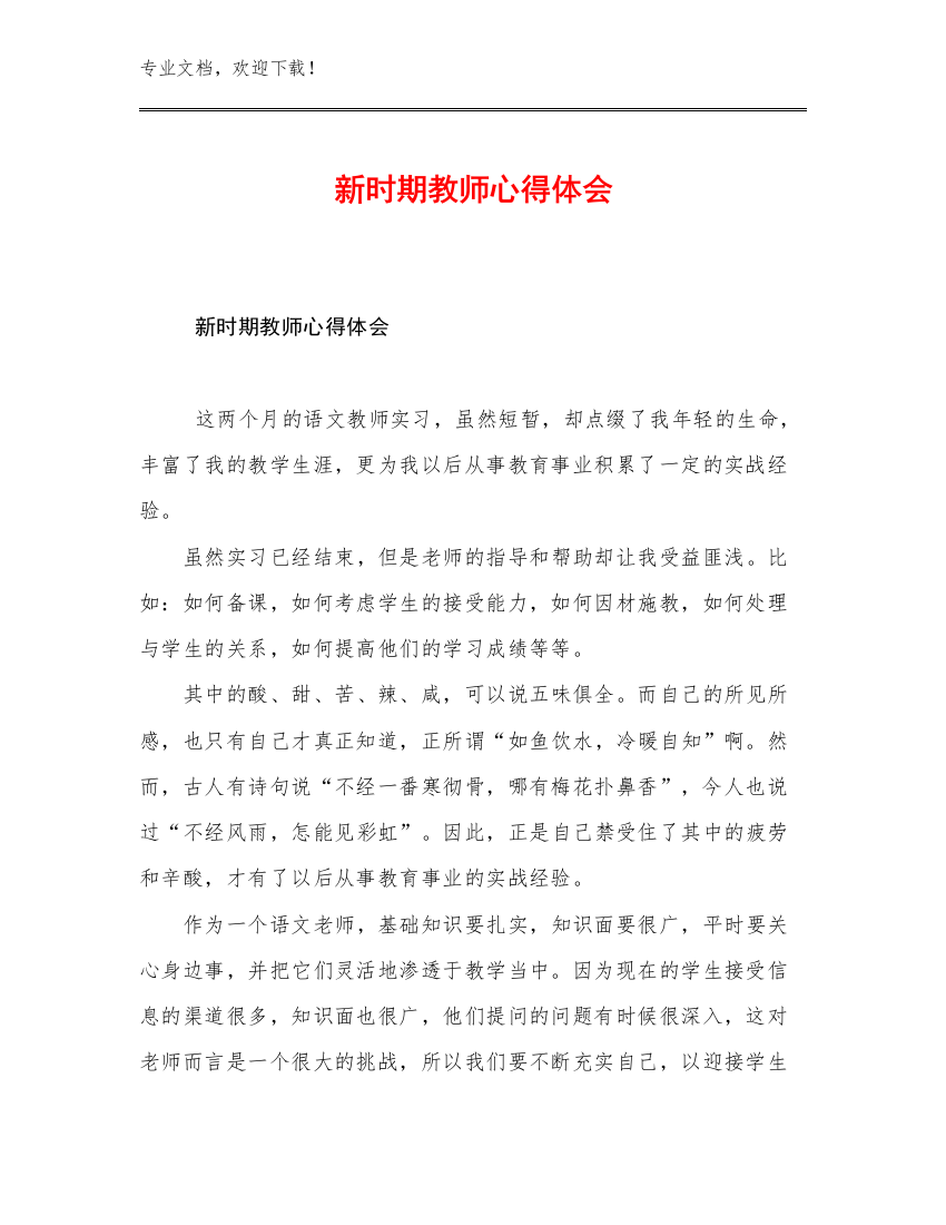 2023新时期教师心得体会优选范文28篇