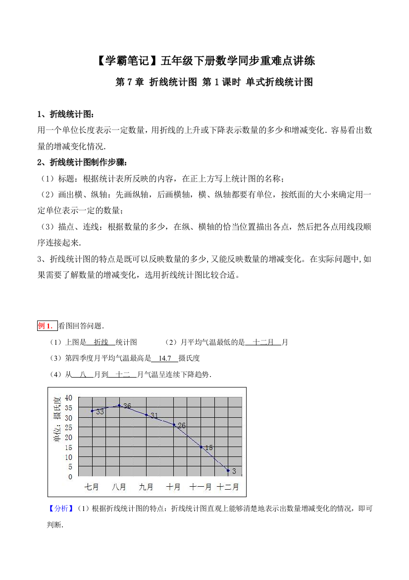 第7章-折线统计图-第1课时-单式折线统计图-五年级下册数学同步重难点讲练-人教版含解析