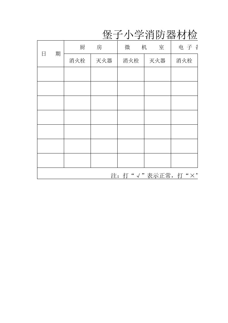 堡子小学消防器材检查记录表