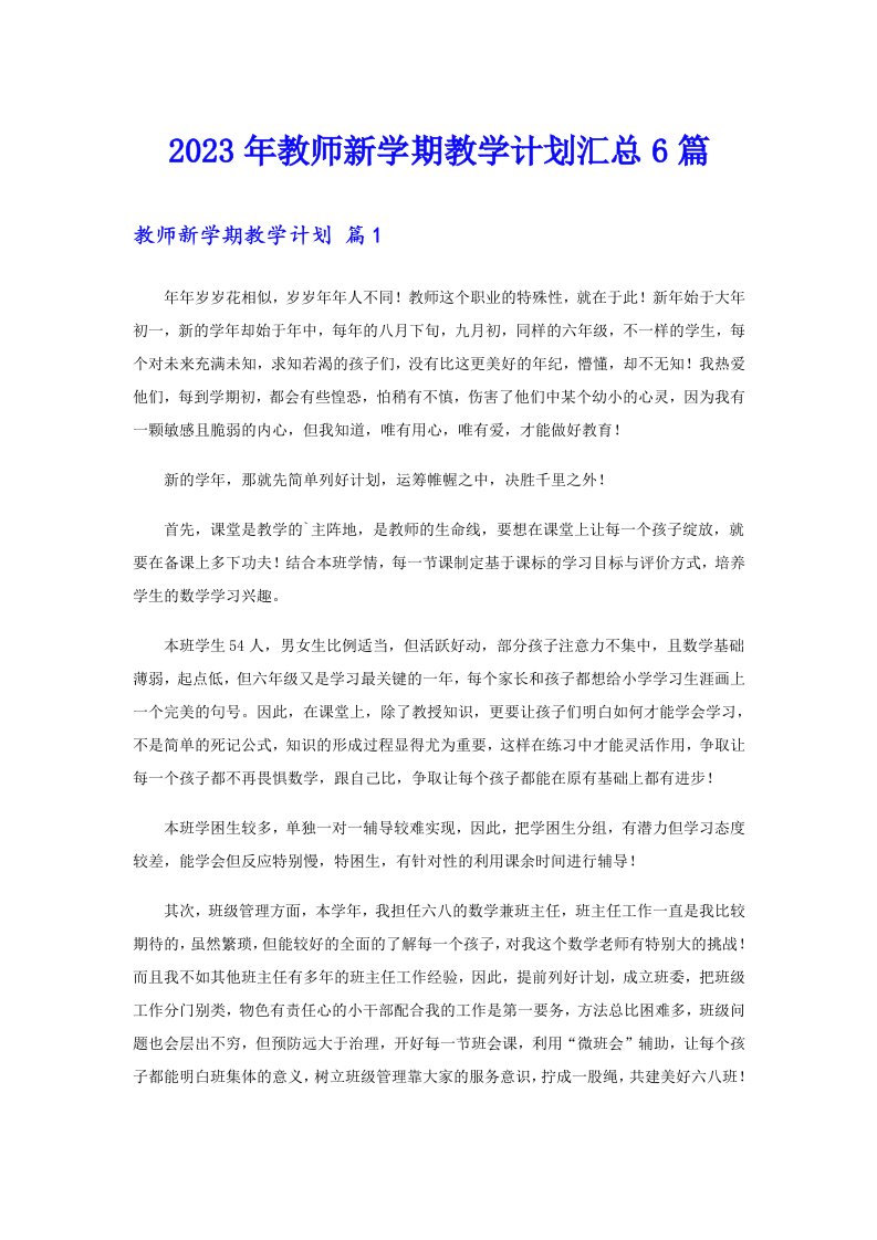 2023年教师新学期教学计划汇总6篇