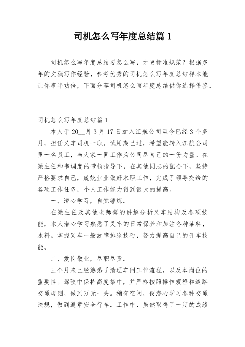 司机怎么写年度总结篇1