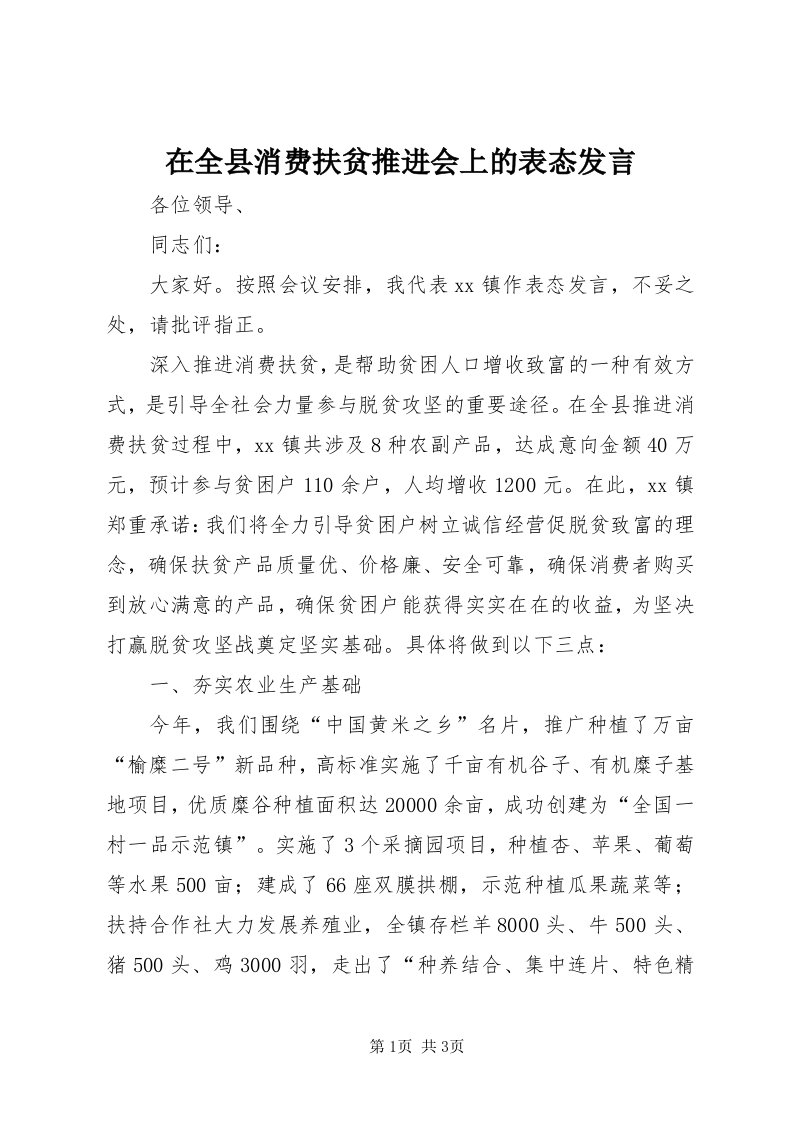 7在全县消费扶贫推进会上的表态讲话