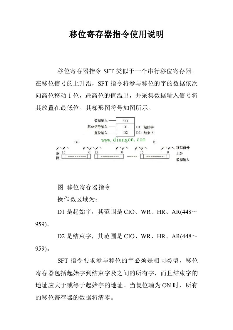 移位寄存器指令使用说明