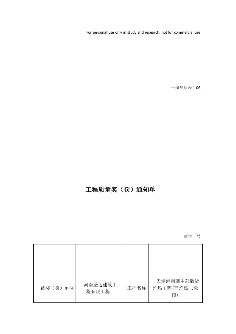 质量奖罚通知单2