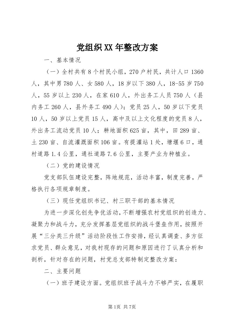 党组织某年整改方案