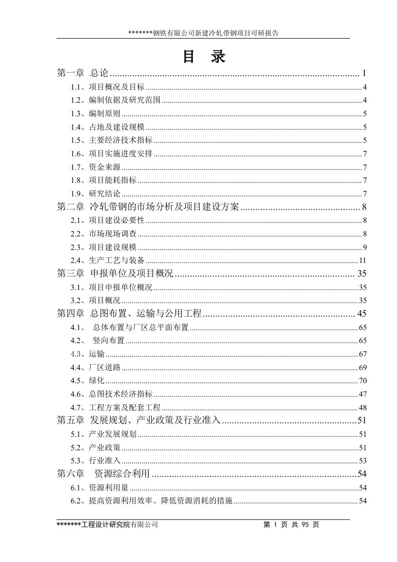 新建冷轧带钢项目可行性研究报告
