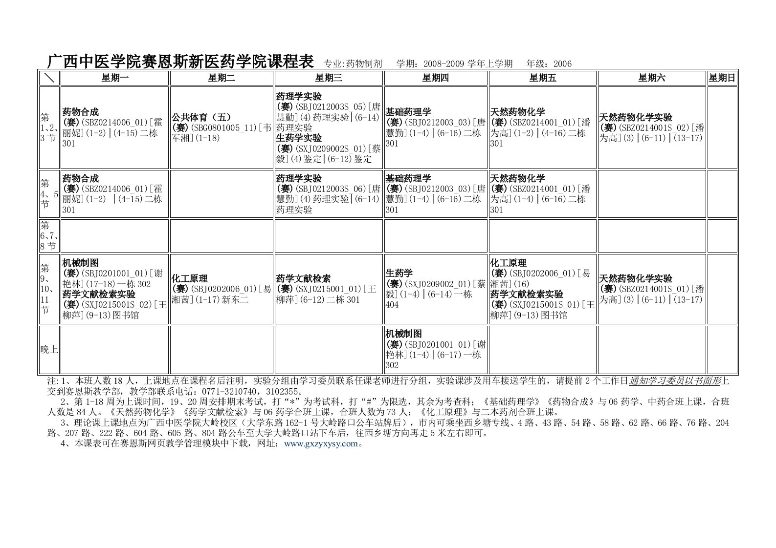 广西中医学院赛恩斯新医药学院课程表