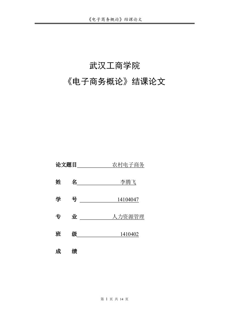 《电子商务概论》结课论文-农村电子商务