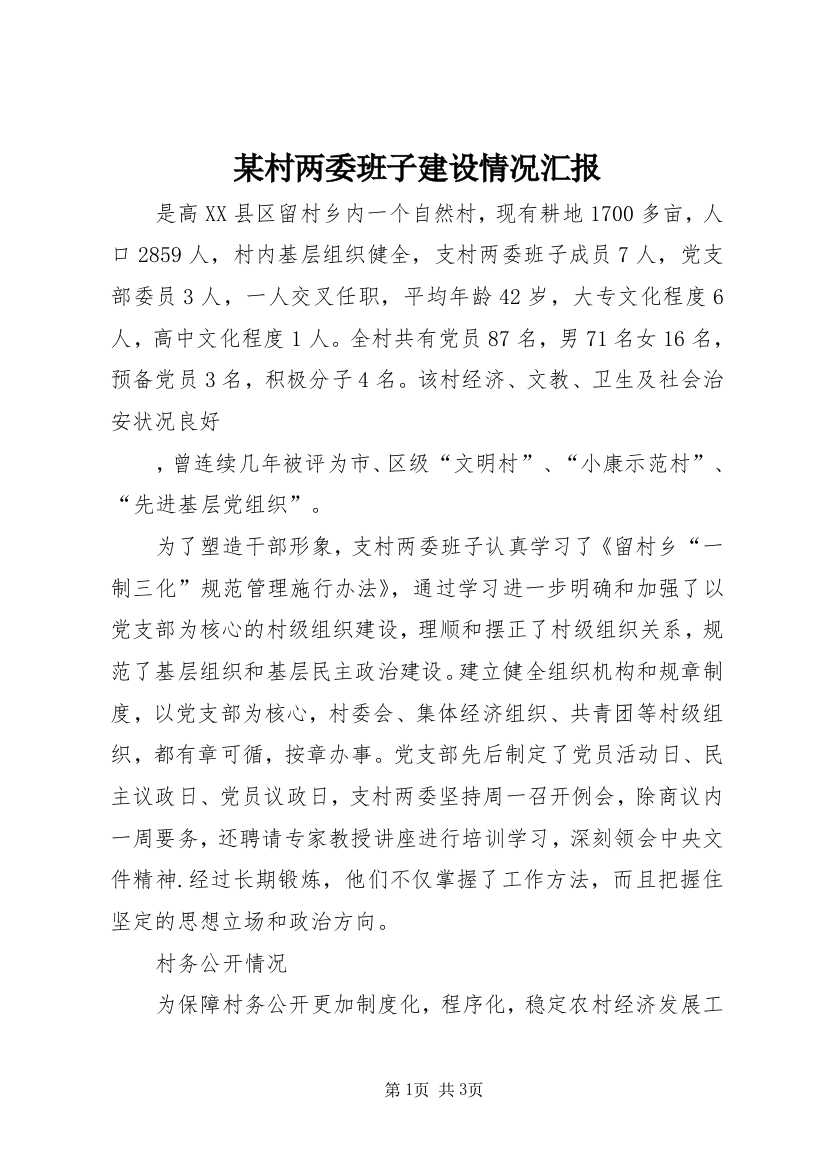 某村两委班子建设情况汇报