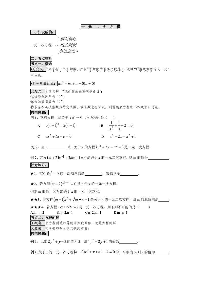 一元二次方程常见题型