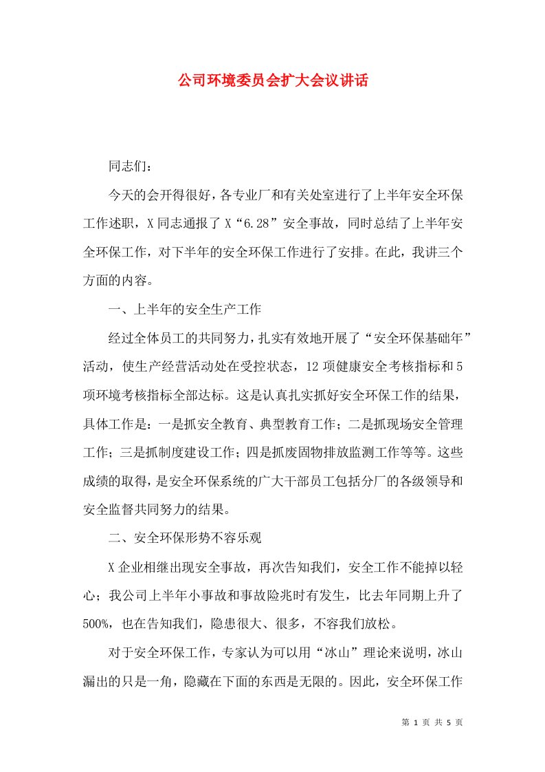 公司环境委员会扩大会议讲话