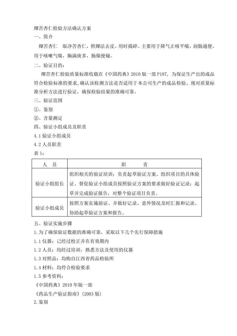 燀苦杏仁检验方法确认方案