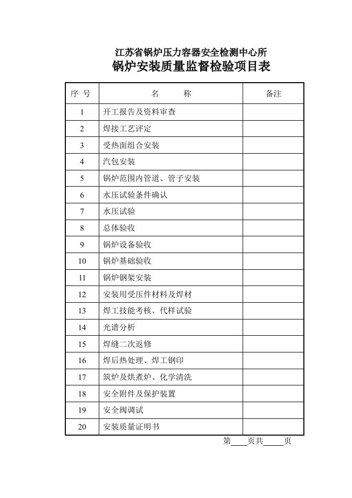 电站锅炉安装监检项目表、会签表