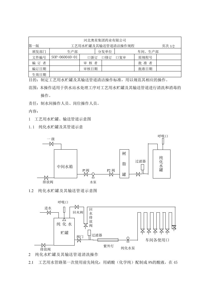 工艺用水管道清洁双氧水消毒