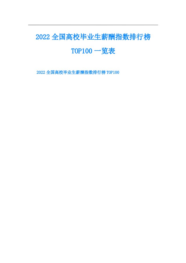 全国高校毕业生薪酬指数排行榜TOP100一览表