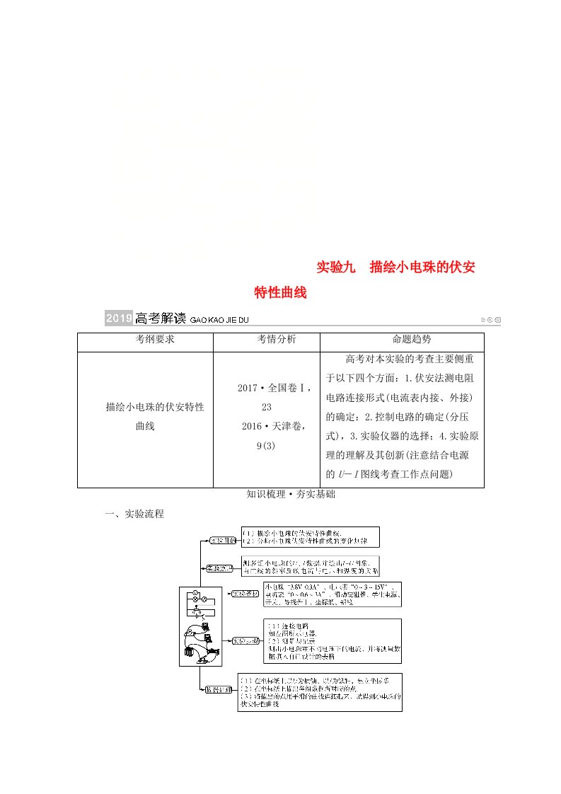 高考物理一轮复习实验增分专题9描绘小电珠的伏安特性曲线学案