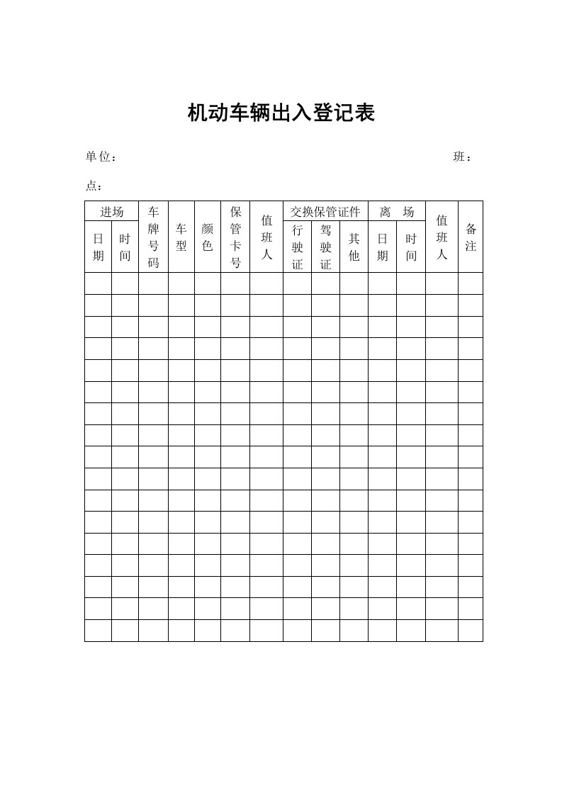 机动车辆出入情况记录表