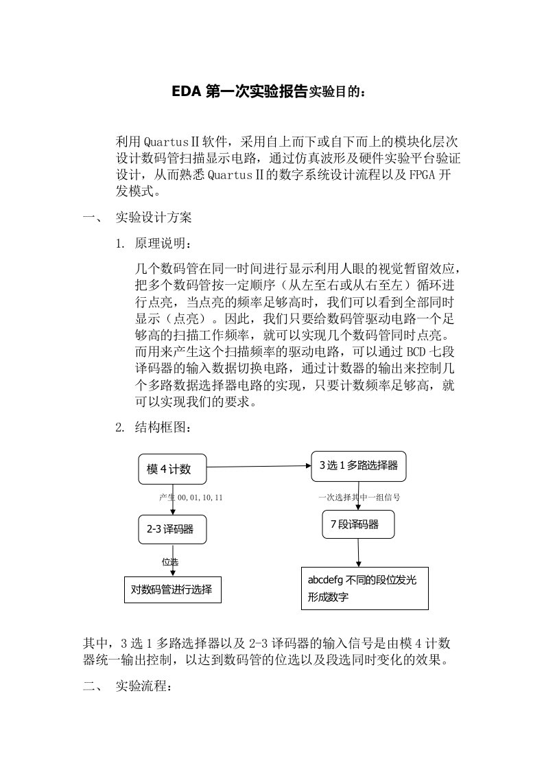 EDA数码管的显示整个流程实验报告