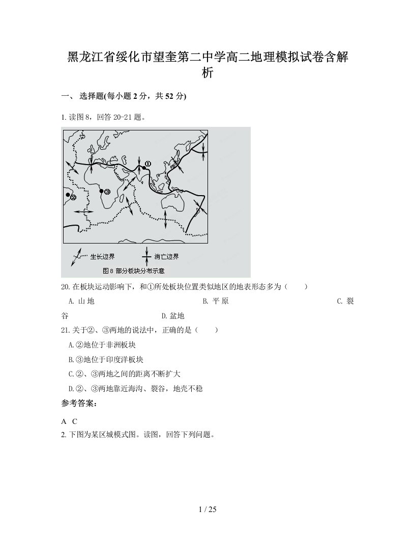 黑龙江省绥化市望奎第二中学高二地理模拟试卷含解析