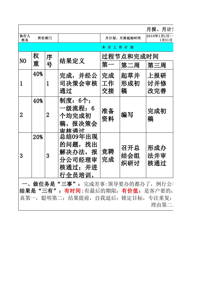 项目管理-项目经理月报、月计划