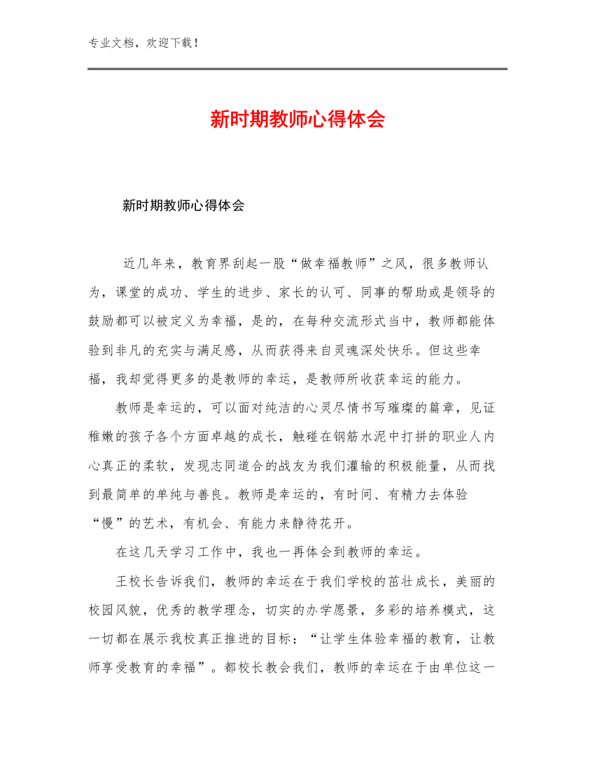 2023新时期教师心得体会例文29篇文档合集